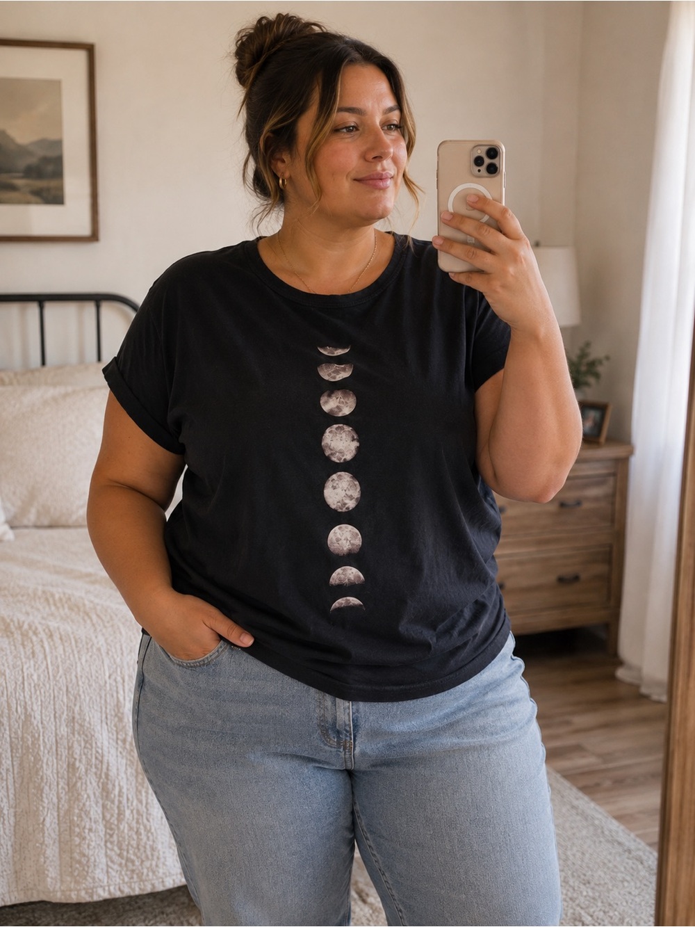 Women's Black Moon-Phase Graphic Tee
